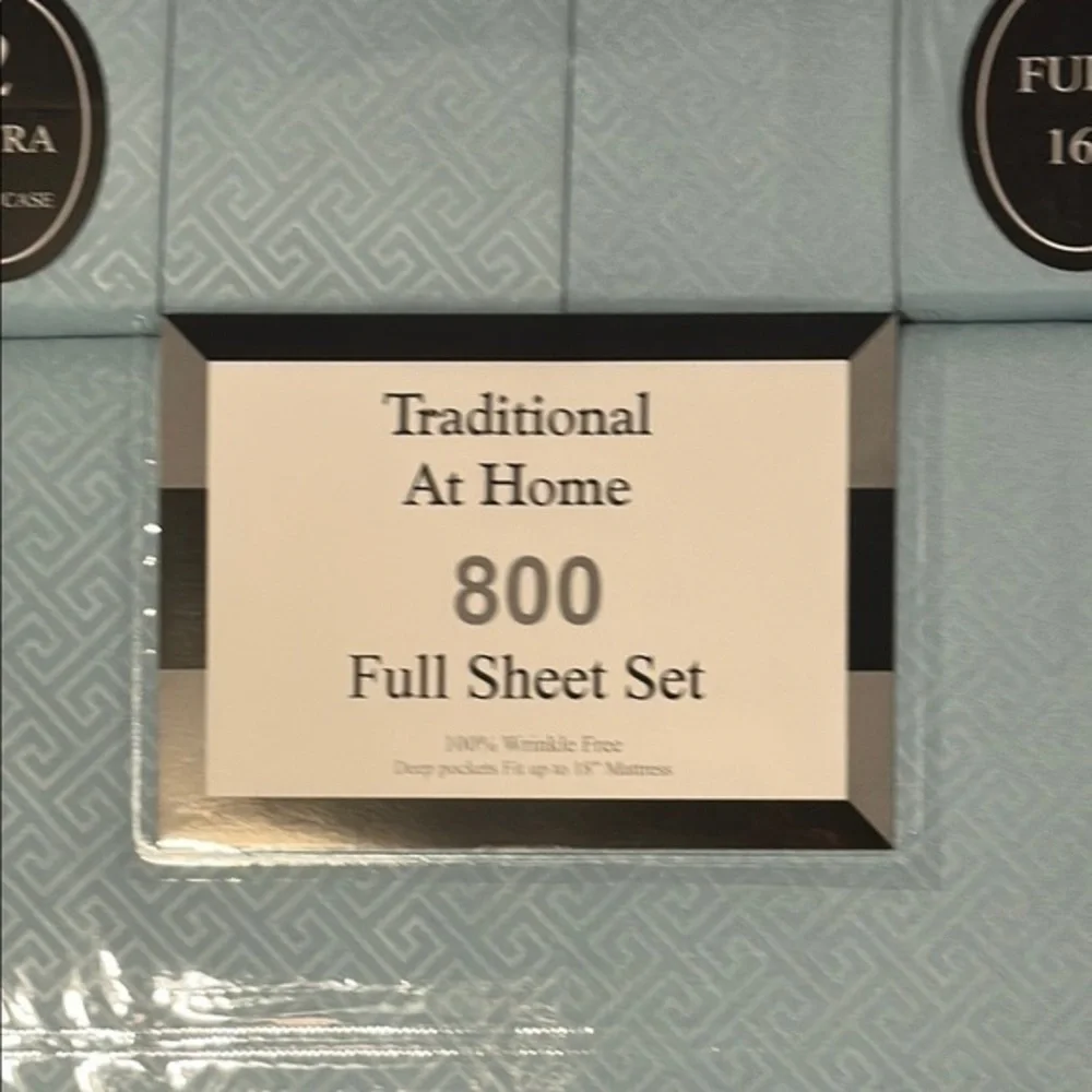 Traditional At Home Full 6pc Sheet Set Baby Blue Embossed Greek Key Print
